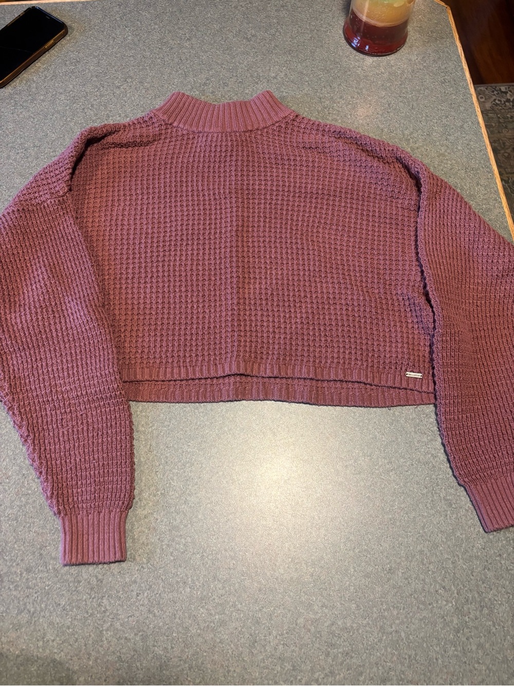Hollister Cropped Waffle Knit Turtleneck Sweater - Plum